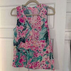Lilly Pulitzer Pink and Green Floral Blouse